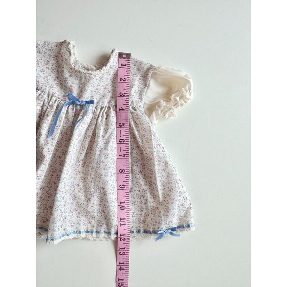 Vintage Baby Girl CUTEST ONE Floral Polycotton Satin Bow Peasant Dress, Size 12M - Picture 12 of 13